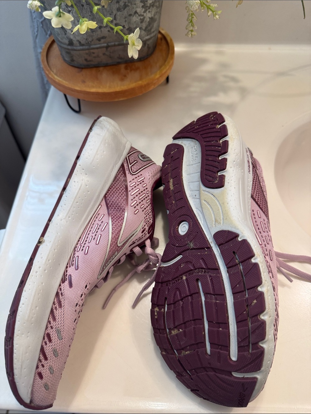 Brooks Women's Running Shoes - Light Pink with Plum Trim - Picture 2 of 3